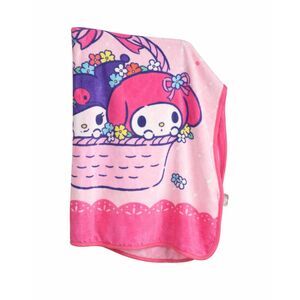SANRIO MY MELODY & KUROMI IN BASKET WITH SPRING FLOWERS PLUSH FLEECE THROW
